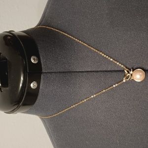 vintage gold tone small faux pearl pendant necklace